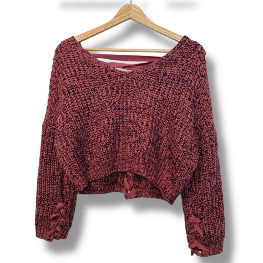 Witty Fox Women's Cropped Pullover Sweater Mauve & Black Size Small